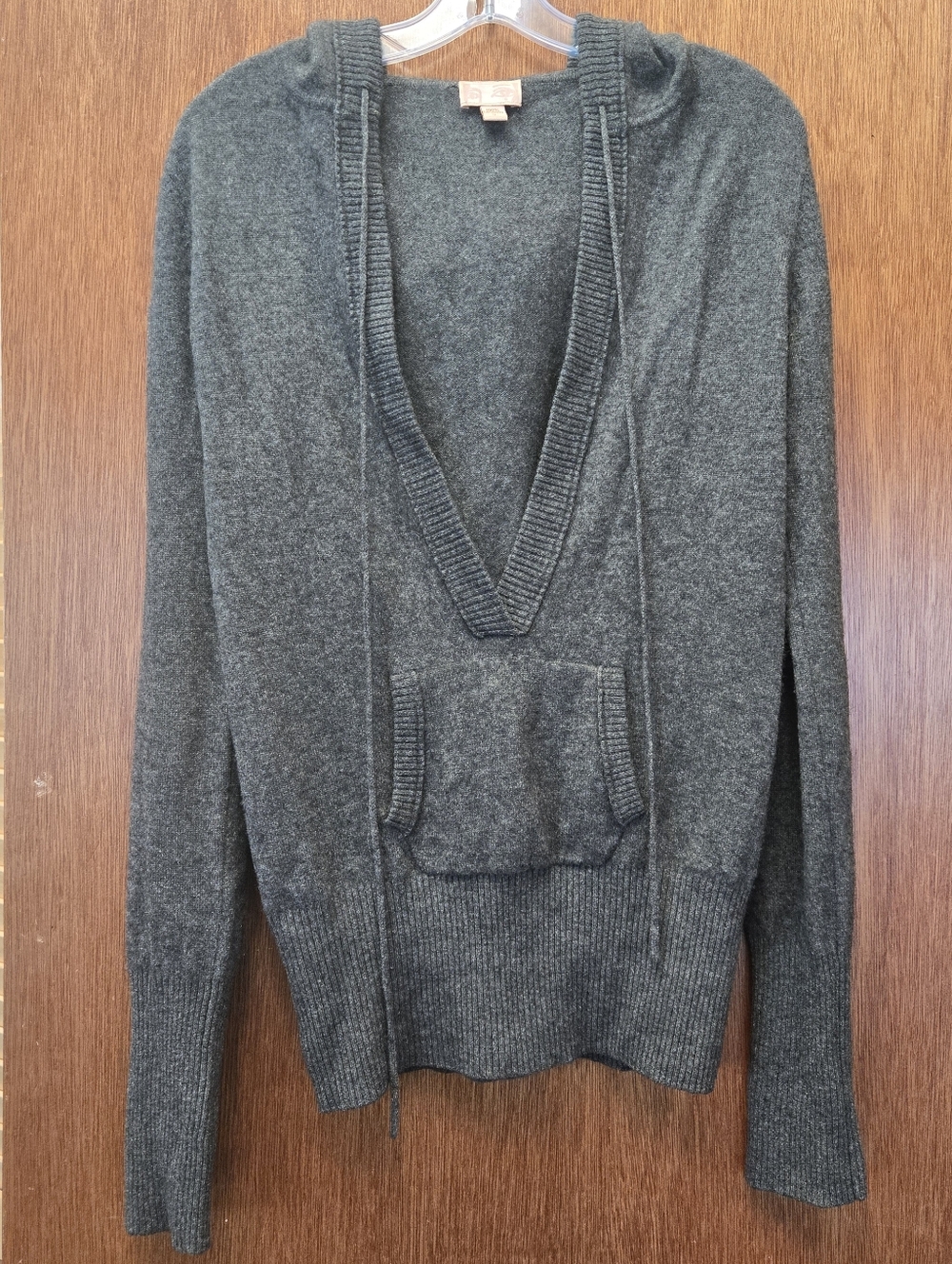 ParkVogel Cashmere Deep V Neck Hoodie  Heathered Gray Vintage Size 3